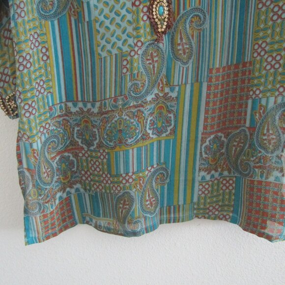 Women's Tunic Top Beaded Sheer Boho Maximalist Medium Green - Picture 3 of 11